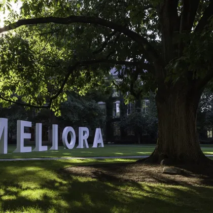 Meliora letters displayed on the quad